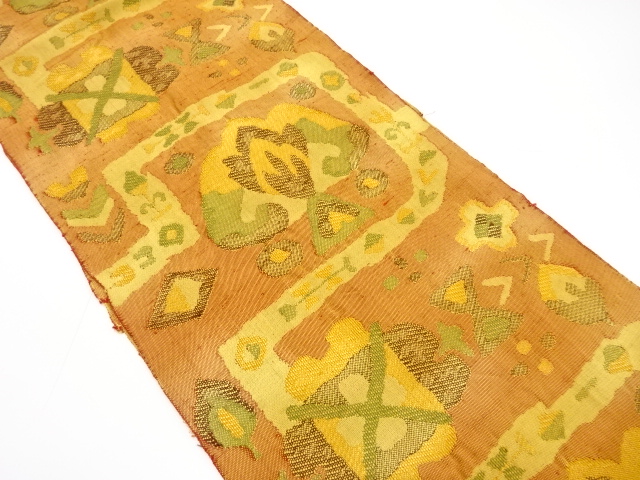 JAPANESE NAGOYA OBI / TSUMUGI / WOVEN ABSTRACT FLORAL PLANTS